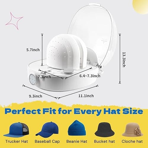 Hat Cleaner, Automatic Hat Steam Cleaner, Hat Shaper, All in One Hat Care Machine, Steam Cleaning & Ironing and Fast Drying for Baseball Caps, Bucket Hats, Felt Hats thumbnail 2