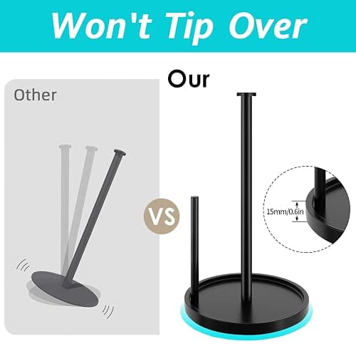 Paper Towel Holder Countertop, Standing Paper Roll Holder with Anti Slip Weighted Base, Stainless Steel Freestanding Paper Towel Holder for Kitchen, Black thumbnail 5