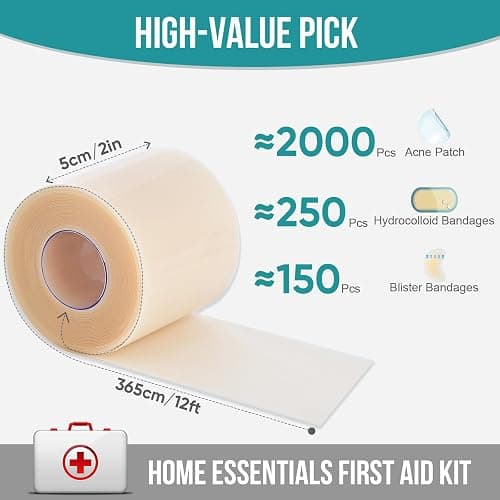 Hydrocolloid Roll for Wound Care, Hydrocolloid Patch Bandages with Self-Adhesive, Bed Sore Bandages, Highly Absorbent for Burn, Blister, Acne Care, Sterile and Waterproof (2in x 12ft) thumbnail 2