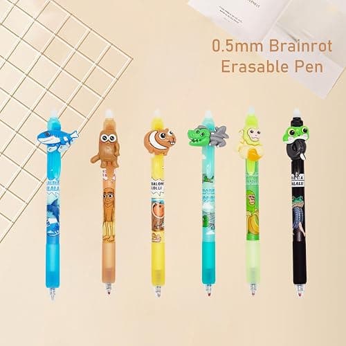 6PCS Italian Brainrot Erasable Pens, Cute Animal Ball Point Pens 0.5mm Blue Party Favors for Kids, Back to School Supplies Fun Stationary Pen Gifts for Birthday thumbnail 5