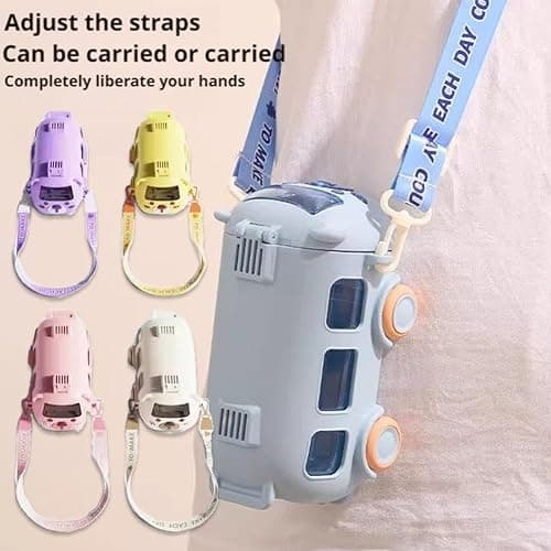 Portable Water Cup in Bus Shape with Strap 17Oz,Cute Bus Water Bottle with Straw,360°Leak-Proof Bounce Flip Top Straw Water Bottle,Detachable Fun Toy Bus Water Bottle for Boys Girls Camping Trips thumbnail 4