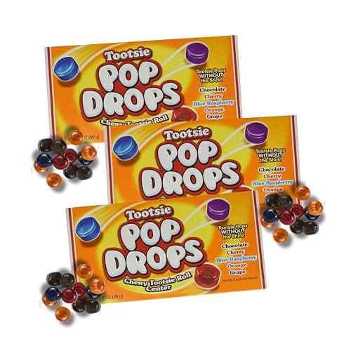 Tootsie Drop Pops - Pack of 3 - Fruity Hard Candy Pieces With Tootsie Roll Center - 3.5 oz. Movie Theater Boxes - Image 1