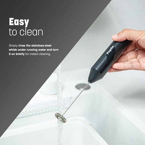 Keplin Handheld Milk Frother - Stainless Steel Electric Whisk - Portable Battery-Operated Coffee Frother for Lattes, Matcha, Protein Shakes - Ergonomic, Compact, Easy to Clean (Black) thumbnail 6