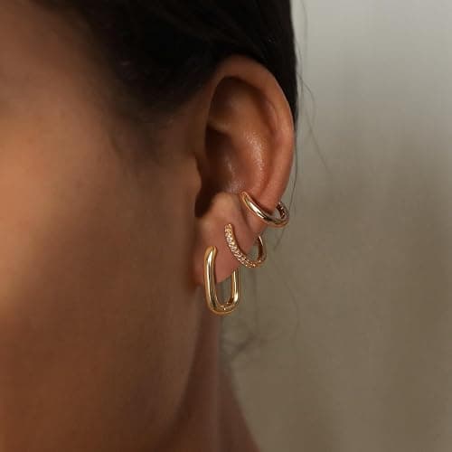 MIDEEO Gold/Sliver Chunky Hoop Earrings Set for Women, 14K Gold Plated Twisted Huggie Hoop Earring Hypoallergenic Thick Open Lightweight Chunky Hoop Earrings Jewelry for Gifts thumbnail 3