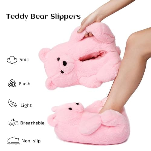 DOVORSY Women's Christmas Teddy Bear Slippers,Winter Fuzzy Cute Indoor House Slippers with Cushion,Fluffy Cartoon Bedroom Shoes,Cozy Warm Gifts for Women,Men,Ladies,Girls (Size 7-11) thumbnail 8