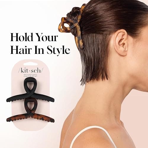 Kitsch Large Hair Clips for Women - Fashionable Loop Hair Claw Clips | Matte Plastic, Easy-Grip | Perfect for Everyday Use & Special Occasions | Ideal Gifts for Women - Tortoise & Black, 2 Pcs thumbnail 4