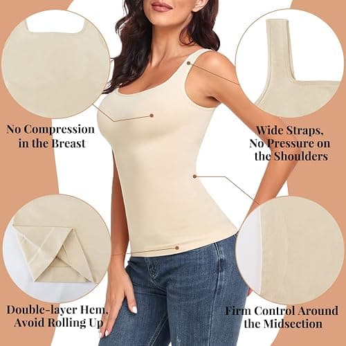 EUYZOU Women's Tummy Control Shapewear Tank Tops Seamless Square Neck Compression Tops Slimming Body Shaper Camisole thumbnail 4