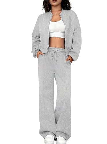 LovelyWholesale Women Sweatsuits 2 Piece Set Zip Up Sweatshirt and Wild Leg Sweatpants Set thumbnail 3
