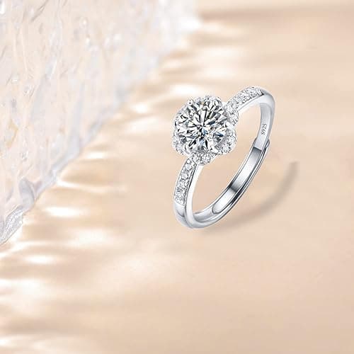 M&Ostyle 925Silver Moissanite Adjustable Engagement Ring, Promise Eternity Ring for Women,Wedding Rings,Jewelry Gift,Friendship Promise Fashion Jewelry Valentine Gifts for Women - flower thumbnail 5