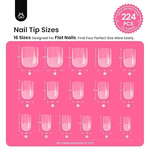 Beetles Tipex Gel Nail Kit Extra Short Square: 16 Sizes Instant Apex Nail Tips, 224 Pcs Pre-Building False Nail Tips with Tipex Nail Glue, Mini Nail Lamp-Thick Acrylic Nail Set thumbnail 3