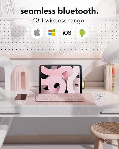 Macally Bluetooth Keyboard for iPad | Wireless Keyboard for Tablet, iPhone (Multi-Device, Built-in Stand, Rechargeable) Easy to Use and Cute Portable thumbnail 2
