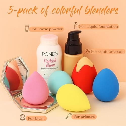 BEAKEY Makeup Sponge Set, 5 Pack Foundation Beauty Sponges & Soft Blenders | Micro Porous Low Absorption, for Liquid Cream & Powder Application, Latex Free Vegan & Cruelty-Free, Reusable & Durable thumbnail 7