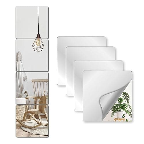 NKJVE Unbreakable Mirror Tiles Self Adhesive,4PCS 8”x8” Toddler Mirror for Classroom Decor, Peel and Stick On Small Mirrors for Wall Decor, Shatterproof Plastic Mirrors Stickers for Kids Decorative - Image 1