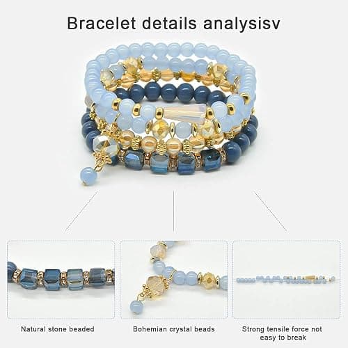 Bohemian Bracelet Sets for Women - 6 Sets Stackable Stretch Bracelets Multi-color Boho Jewelry for Women Hippie Bracelets Dainty Jewelry thumbnail 2