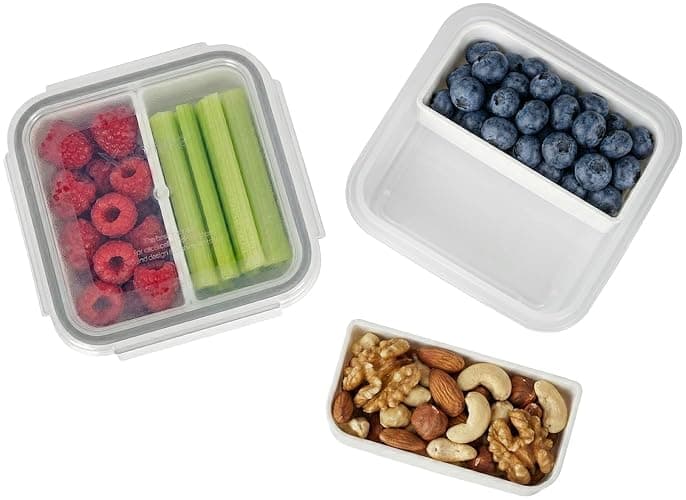 carrotez 2 Compartment Small Snack Containers, Mini Snack Containers for Mini Fridge, Small Divided Food Storage Containers, Airtight Lids, Reusable, 1.1 cup, 2 PACK - Image 1