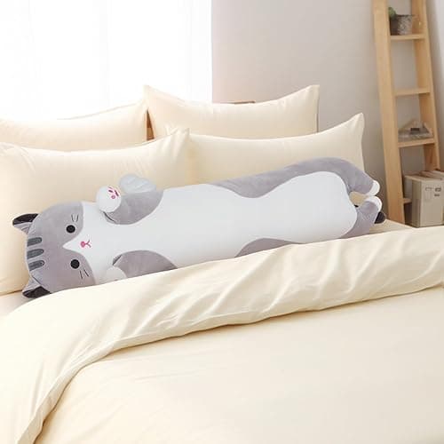 Yeqivo Soft Cat Plush Pillow, Grey Long Cat Stuffed Animals Soft Long Kitten Plushies Kawaii Cat Stuffed Plush Toy for Kids Girlfriend(50cm/19.6inch) thumbnail 7