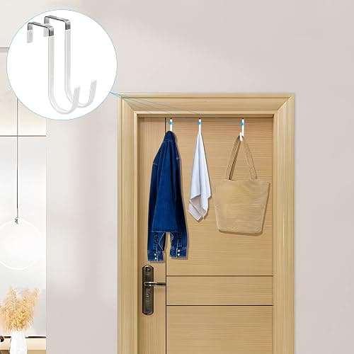 FYY Over the Door Hooks, 4 Pack Hangers Hooks with Rubber Prevent Scratches Heavy Duty Organizer for Living Room, Bathroom, Bedroom, Kitchen Hanging Clothes, Towels, Hats, Coats, Bags White thumbnail 6