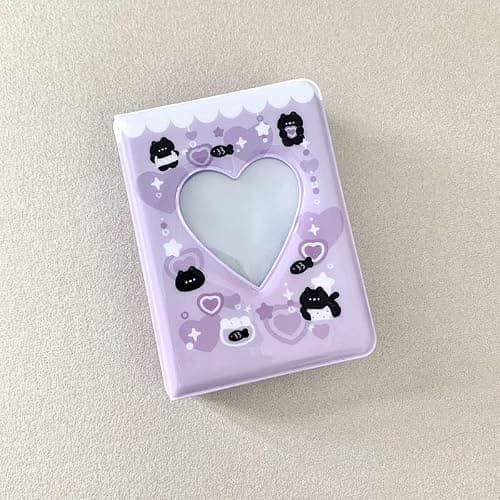 3 Inch Mini Photo Album, Heart Hollow Card Binder Photo Card Holder with Pendant 40 Pockets (purple black cat) thumbnail 6