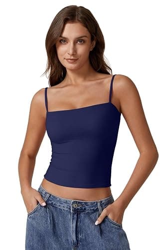 QINSEN Women's Double Lined Basic Tank Top Adjustable Spaghetti Straps Sleeveless Camisole Shirts thumbnail 2