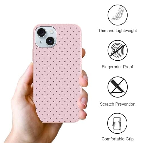 Yirlbey Estivi Cover per iPhone 15 6,1'', Custodia Viola Polka Dot Disegno Motivo Aesthetic Summer per Ragazza Antiurto Rosa Silicone Morbido TPU Bumper Cellulare Protezione Case, Pois thumbnail 5