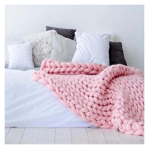GAOSHI Luxuriöse Grobstrickdecke Mit Plüsch-Strickstoff, Handgefertigter Weicher Und Warmer Dekorativer Überwurf for Wohnzimmer, Schlafzimmer Und Heimdekoration (Color : Pink, Size : 180x200cm) thumbnail 5
