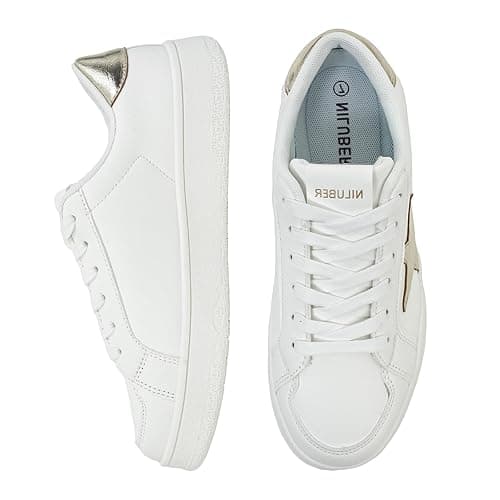 Niluber Star Sneakers for Women Low Top Comfortable Cushioned White Gold Sliver Leopard Platform Sneakers Lace Up Red Glitter Platform Party Shoes thumbnail 6