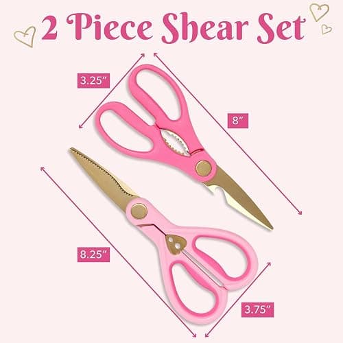 Paris Hilton All Purpose Kitchen Shears, Premium Stainless Steel Blades with Ergonomic Soft Grip Handles, 2-Piece Set, Pink thumbnail 3