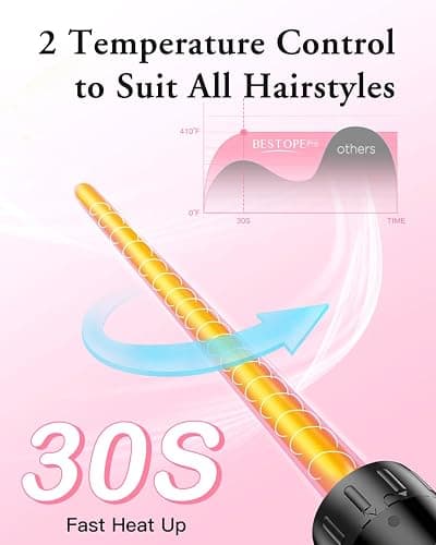 Long Barrel Curling Iron Wand Set - BESTOPE PRO 6 in 1 Curling Wand Set with Ceramic Barrel for Long Hair, 0.35"-1.25" Interchangeable Hair Wand Curler, Dual Voltage, Include Glove & Clips thumbnail 5