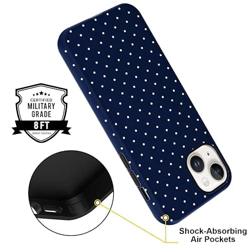 lioscre Polka Dot Phone Case for iPhone 13 / iPhone 14 Cute Trendy Pattern Case 6.1", Aesthetic Stylish Print Design Matte Cover Hard PC Shockproof Soft TPU Protection Girls Women Funda, Navy Blue thumbnail 5