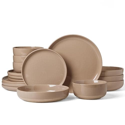 Famiware Milkyway 16-Piece Stoneware Plates and Bowls, Cinnamon Brown | Dinnerware Set with Pasta Bowls for 4, Dishes Set for Everyday/Formal Use, Microwave/Dishwasher Safe, Chip/Scratch Resistant - Image 1