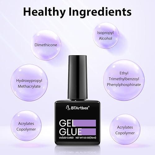 BTArtbox Gel Nail Glue 15 ML 4 In 1 Super Strong UV Nail Glue For Acrylic Nail Tips, Long Lasting Gel Glue For Transparente Fake Nails for More Than 28 Days, UV/LED Lamp Cure Needed thumbnail 7