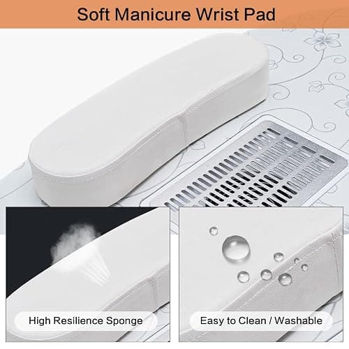 CHAOEEMY Portable Manicure Table，Folding Nail Desk for Teach with Large PP Plastic Drawer、LED-Light、Wrist Rest、Carry Bag for Home Manicure、spa Salon、professtional Nail Painting、Tattoo,Pink thumbnail 4