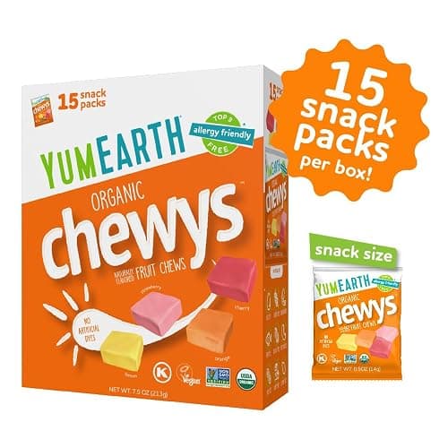 YumEarth Organic Chewys Fruit Flavored Candy Chews - Allergy Friendly, Gluten Free, Non-GMO, Vegan, No Artificial Dyes - Assorted Flavors, 7.5 oz. thumbnail 3