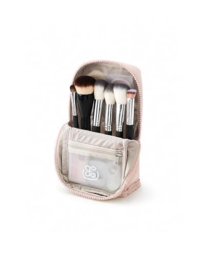 EACHY Makeup Brush Bag, Waterproof Travel Makeup Brush Holder Organizer with Compartments, Portable Cosmetic Brush Bag for Makeup Brushes, Powder Puff, Lipsticks, Skincare and Beauty Essentials - Image 1