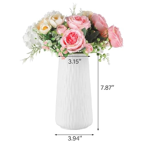 VanEnjoy 8 inch Vase for Flower, Modern Flower Vase, Cute White Ceramic Vase, Minimalist White Textured Vase for Dining Table Centerpiece Décor thumbnail 3