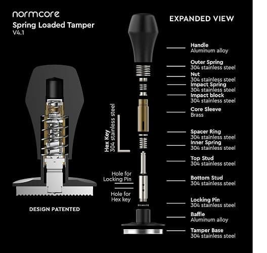 Normcore 51mm Coffee Tamper V4.1 with Click Sound Feedback, Spring Loaded Tamper Fit Delonghi Portafilter, 304 Stainless Steel Flat Base, Anodized Aluminum Handle with Silicone Stand, Black thumbnail 2