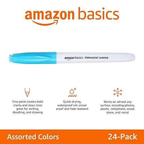Amazon Basics Fine Tip Point Permanent Markers for Office, School, and Home Use, Assorted Colors, 24 Pack thumbnail 5
