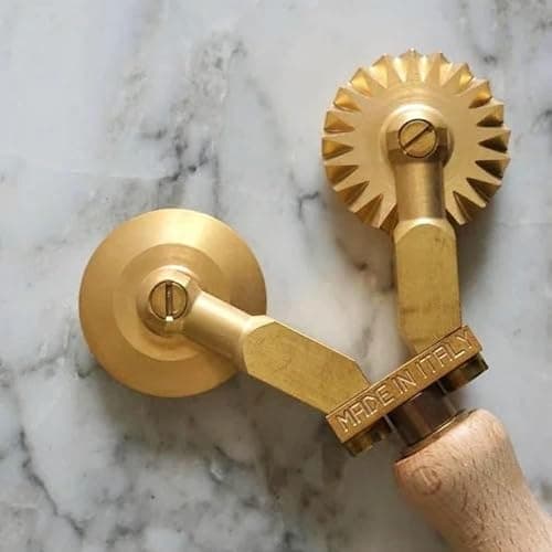 La Gondola Homemade Pasta Cutter - Double Wheel (Festooned & Smooth) | Pasta Making Tool for Home and Business | Brass & Natural Wood | Easy to Use Pasta Cutting Tool | Ravioli Cutter Made in Italy thumbnail 8