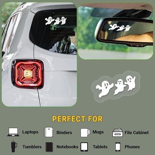 3 Pcs Small Ghost Sticker, Cute Spooky Halloween UV DTF Decal Minimalist Ghost Mirror Stickers for Car, Glass, Window, Laptop, Tumbler, Gift for Friends, Teens, Halloween Lovers – 4 Inches (Ghost) thumbnail 4