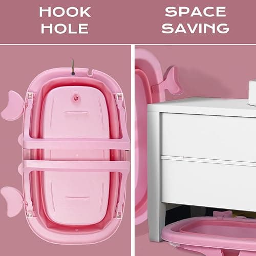 Dog Bath Tub with Dog Toys Pet Bathtub, Portable Puppy Bathtub for Easy Baths and Easy Storage, Dog Bath Tubs for Small Medium Pets-Foldable Pet Shower Tub with Drainage Hole, 26.5 x 17.2 x 7.8In,Pink thumbnail 3