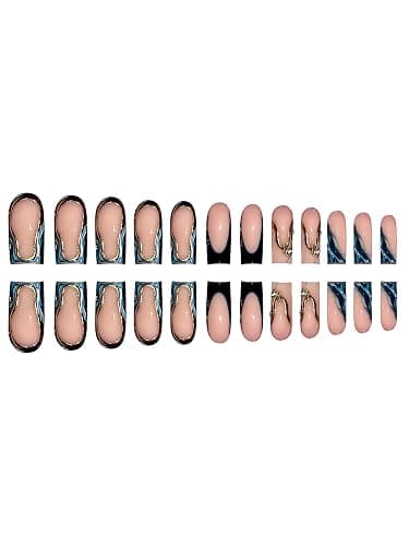 RUOKEXIN Long Square Press on Nails French Tip Fake Nails Gold Ombre False Nails with Designs Sparkly Artificial Nails Long Nail Press ons Cute Stick on Nails for Women 24Pcs thumbnail 4