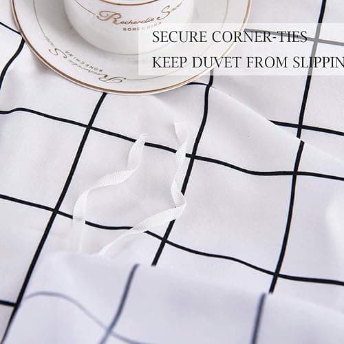 Michorinee Single Duvet Cover Set Black and White Grid Checked Pattern Gingham Bedding with Pillow Case Reversible Microfiber Quilt Cover Set Zipper Closure thumbnail 3