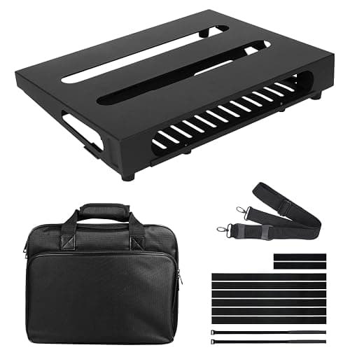 SOYAN 14" x 10.6" Guitar Pedal Board with Power Supply Tray, Carry Bag & Mounting Tapes Included (Black, SPB-14S) - Image 1