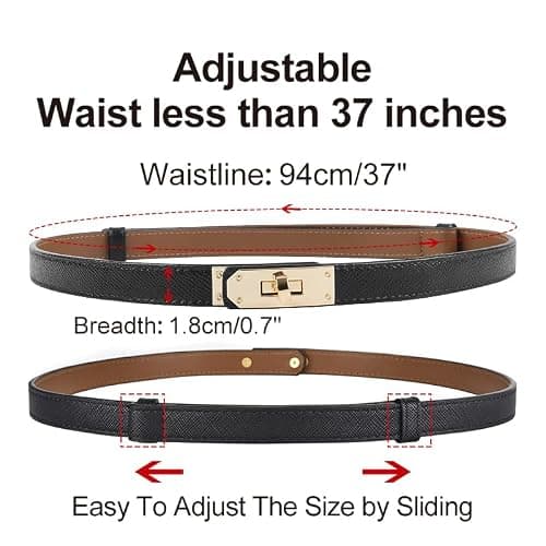 Women's Skinny Leather Belts Thin Waist Belt for Women with Turn Lock Buckle, Belts Woman Adjustable for Dresses and Jeans thumbnail 3