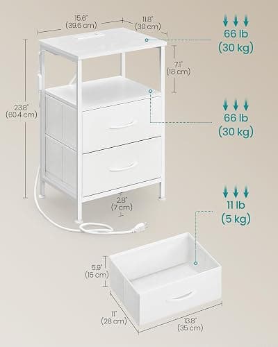 SONGMICS BELLAH Collection - Nightstand with Charging Station and App-Controlled Adjustable LED Lights, Bed Side Table, 2 Drawer and 1 Open Shelf, Bedroom, Cloud White and Snow White ULGS302WH01S thumbnail 2