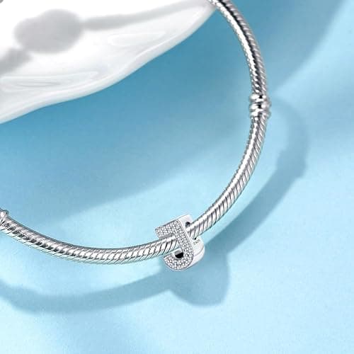 Jokmeo 925 Sterling Silber Buchstaben Charms mit Cubic Zirkonia Steinen, Alphabet A-Z Buchstaben Bead fit Pandora Armbänder für Frauen Mädchen Geburtstag DIY Schmuck Geschenk - J thumbnail 4