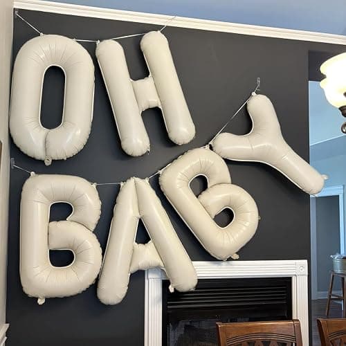 40 Inch Beige OH BABY Balloon for Baby Shower, Large Cream White Oh Baby Balloons Letters with Ribbon, Neutral Ivory Alphabet Oh Baby Balloon Banner Sign for Gender Reveal Backdrop Party Decorations thumbnail 5