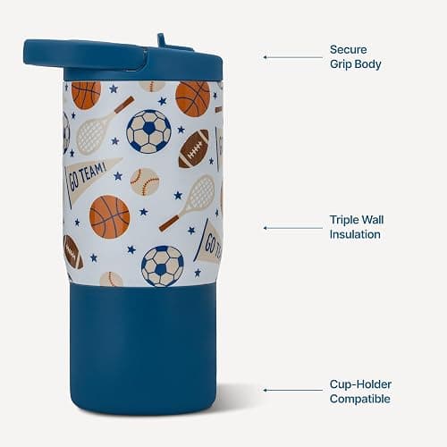 HydroJug Kids 14 oz Sport Water Bottle – Stainless Steel, Insulated, 100% Leakproof, With Carry Handle, BPA-Free – Kid-Friendly Design – Durable & Dishwasher Safe, All-Stars thumbnail 3