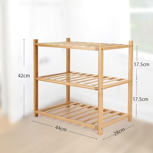 Akloya Small Shoe Rack, Multipurpose 3 Tier Shoe Organizers Rack，Small Bamboo Shelfs for Shoes, Plants, Books, Living Room, Hallway Bedroom, Bathroom (3 Tier) thumbnail 2