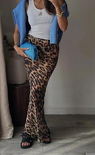 Leopard Print Maxi Skirt Floor Length Skirt Cute Satin Y2k Maxi Summer Skirts Long Skirts for Women Trendy thumbnail 4